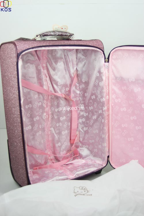 Vali kéo Hello Kitty hồng tím kim tuyến 6 tấc VLKT011