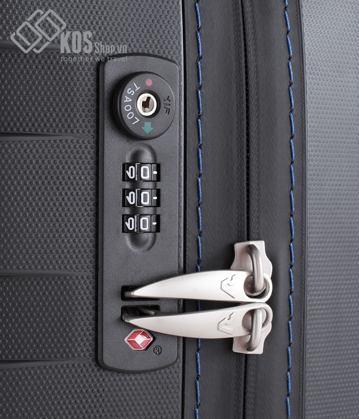Vali Roncato Box Black with blue line 6 tấc