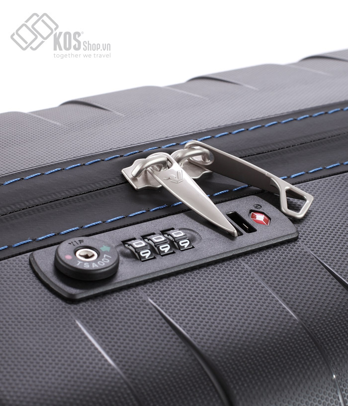 Vali Roncato Box Black with blue line 6 tấc